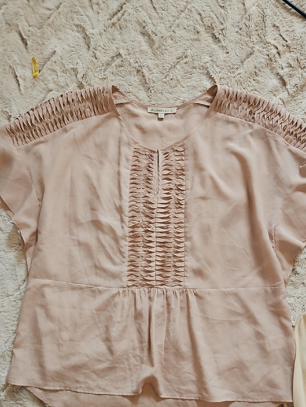 Daniel Rainn Dusty Blush Pleated Yoke Short Sleeve Blouse